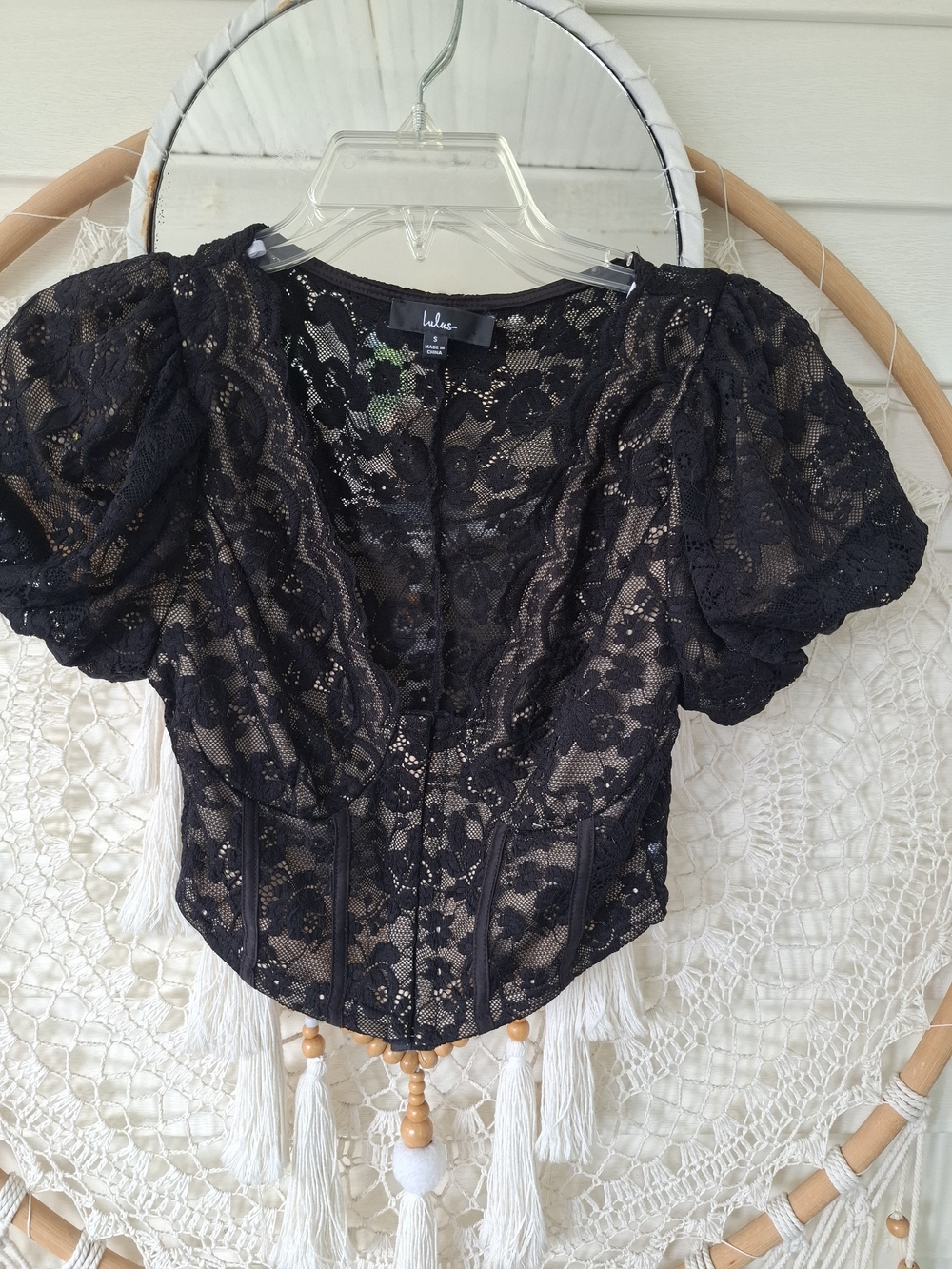 Lulus Sultry Black Lace Corset Crop Top Size Small - Picture 3 of 5